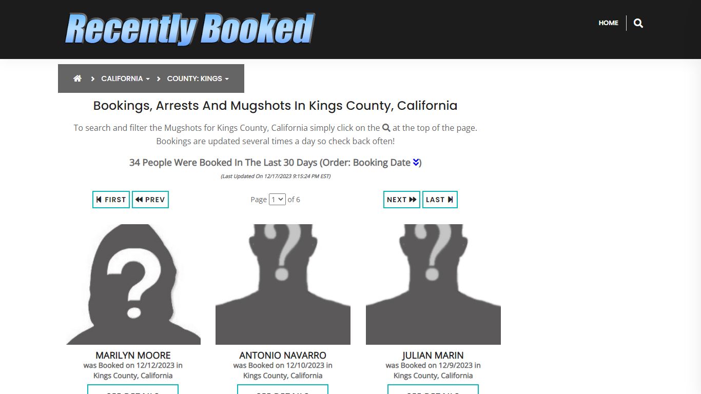 Recent bookings, Arrests, Mugshots in Kings County, California